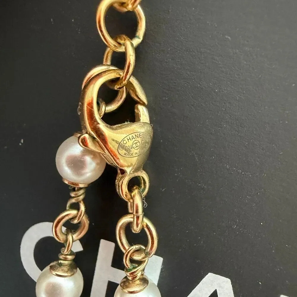 Chanel 24C Faux Pearl & Strass Station Chain Necklace
